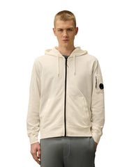 CP Company Light Fleece Full Zip Sweatshirts Hooded Open White Men