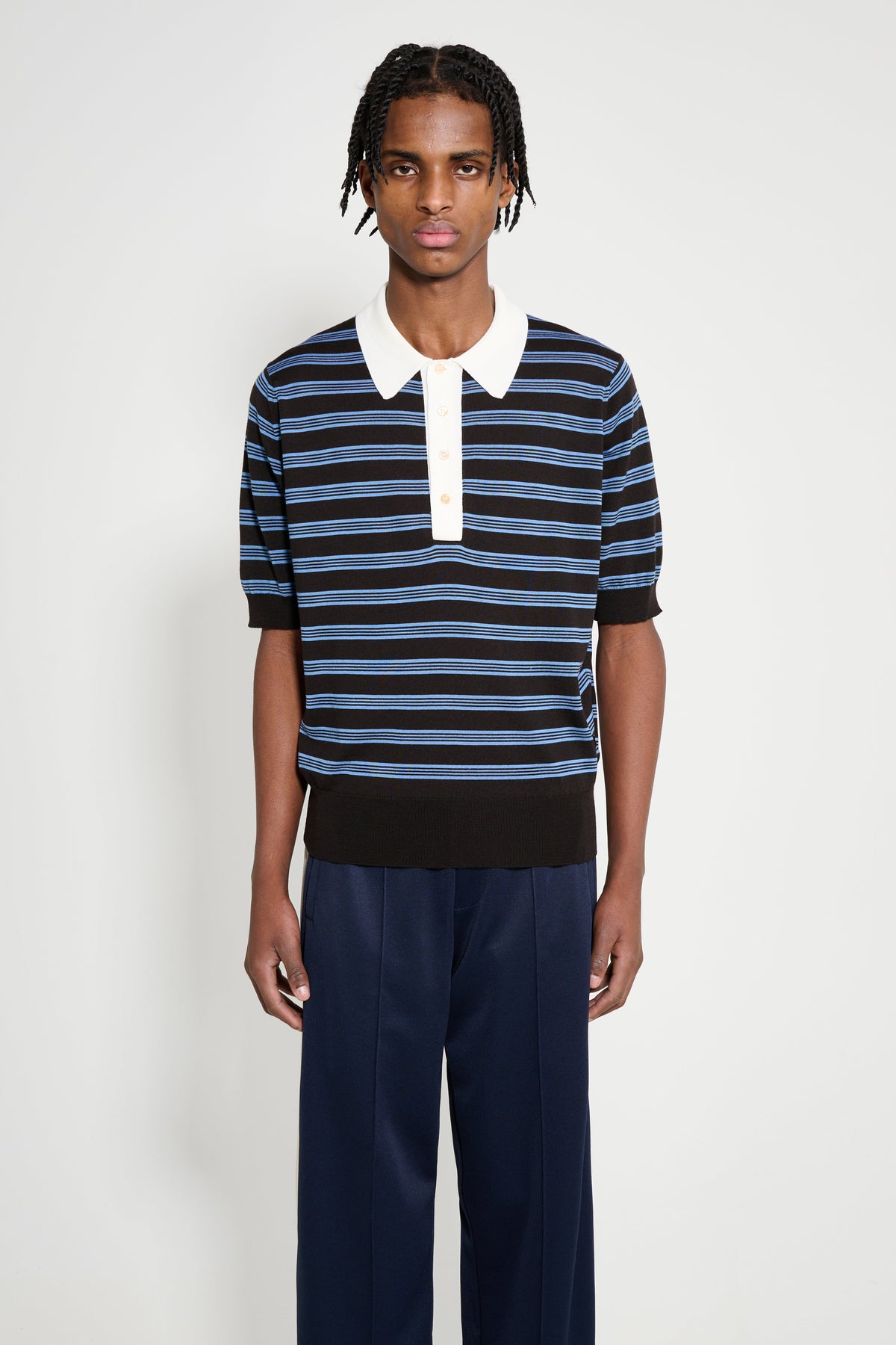 Wales Bonner Breeze Polo Dark Brown / Blue / Ivory